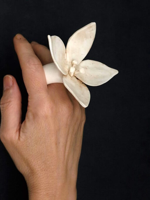 Vegan Ivory Sculptured Flower Ring Size 8 - for Debony - Image 2