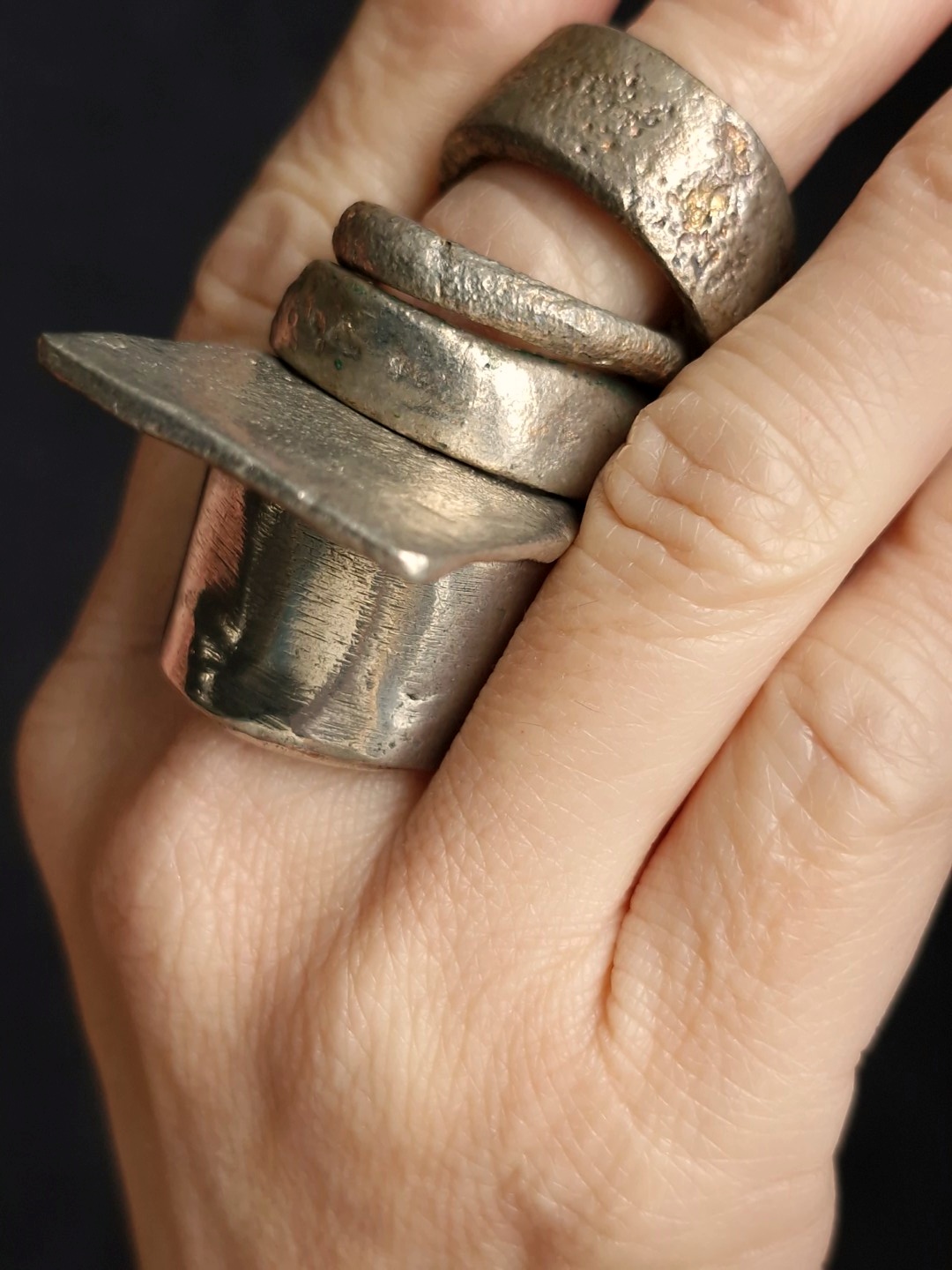 White Bronze Plated Alloy Rings (Set of 5) - Size 9.5
