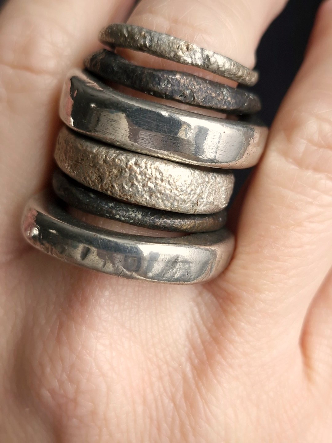 White Bronze Plated Alloy Rings (Set of 6) - Size 8.5
