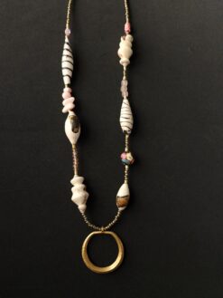 White, Black & Pink Pendant Necklace
