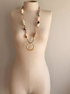 Alternative view of White, Black & Pink Pendant Necklace