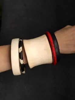 Vegan Ivory, Black & Red Bangle Set (Set of 5) - Size M - L
