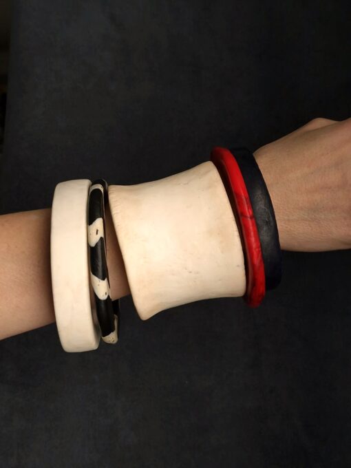 Vegan Ivory, Black & Red Bangle Set (Set of 5) - Size M - L