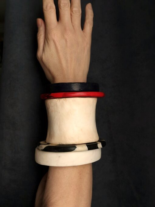 Vegan Ivory, Black & Red Bangle Set (Set of 5) - Size M - L - Image 2