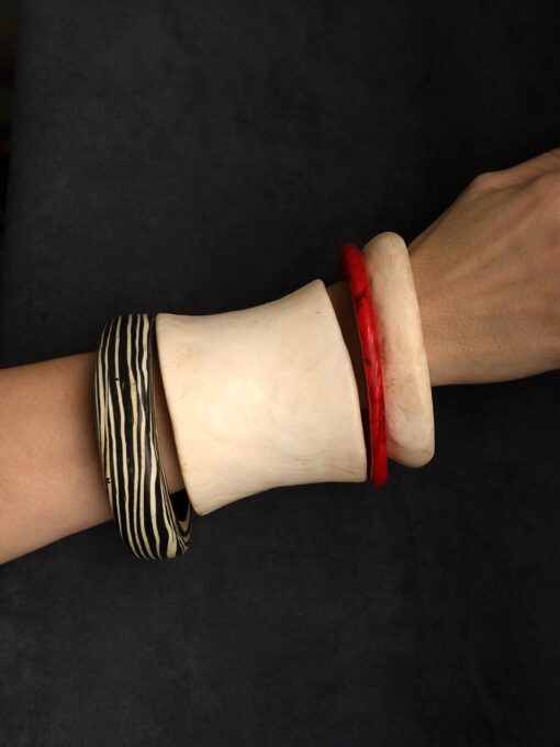 Vegan Ivory, Black & Red Bangle Set (Set of 4) - Size L - Image 4