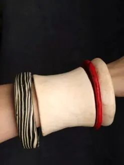 Vegan Ivory, Black & Red Bangle Set (Set of 4) - Size L