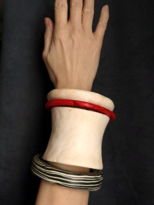 Vegan Ivory, Black & Red Bangle Set (Set of 4) - Size L - Image 3