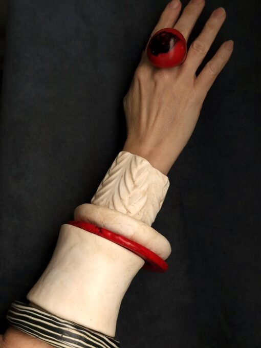 Vegan Ivory, Black & Red Bangle Set (Set of 4) - Size L - Image 6
