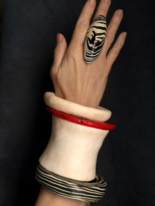 Vegan Ivory, Black & Red Bangle Set (Set of 4) - Size L - Image 5