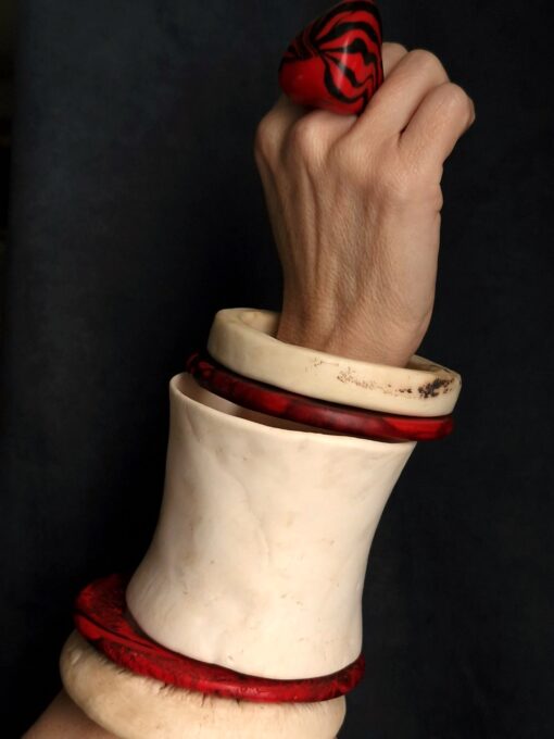 Vegan Ivory & Red Bangle Set (Set of 5) - Size L - XL - Image 4