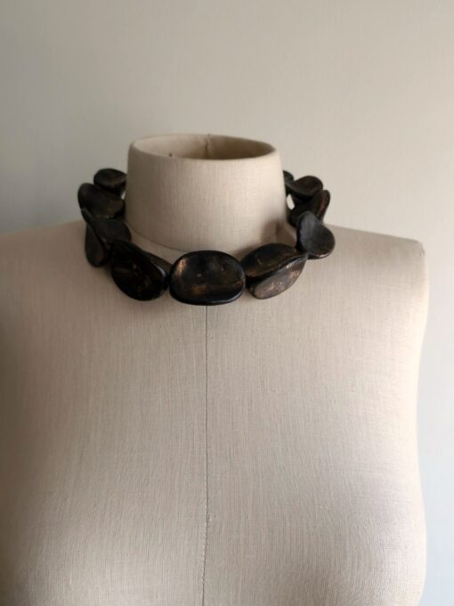 Black with Gold Sheen Pod Necklace (Adjustable Length) - Image 3