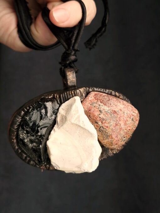 Black Obsidian, Magnesite, White & Red Brecciated Jasper Necklace (Adjustable) - Image 6