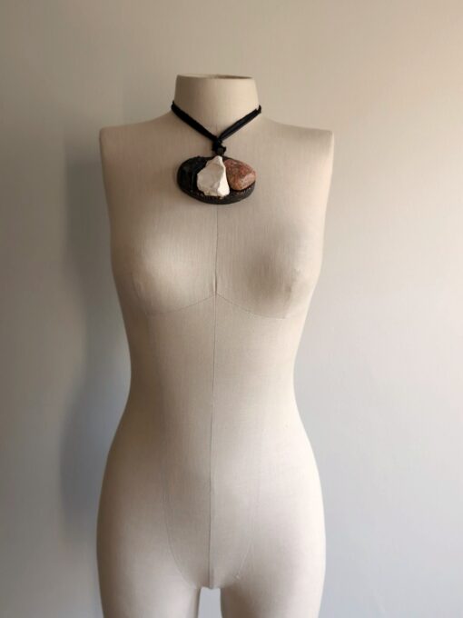 Black Obsidian, Magnesite, White & Red Brecciated Jasper Necklace (Adjustable) - Image 3