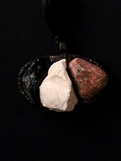 Black Obsidian, Magnesite, White & Red Brecciated Jasper Necklace (Adjustable)