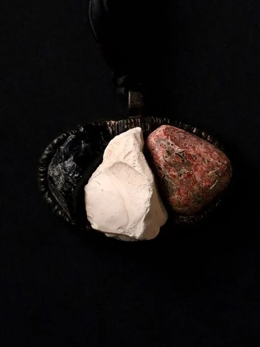 Black Obsidian, Magnesite, White & Red Brecciated Jasper Necklace (Adjustable)