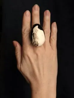 Alternative view of Vegan Ivory & Black Ring - Size 8