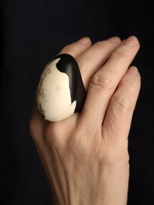 Vegan Ivory & Black Ring - Size 8 - Image 3