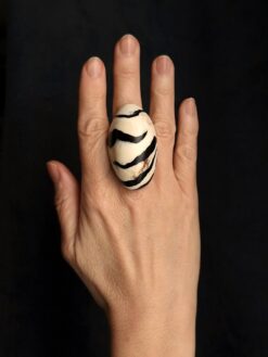 Alternative view of Vegan Ivory & Black Ring - Size 6.5