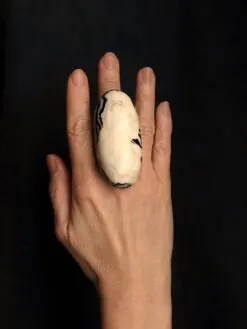 Alternative view of Vegan Ivory & Black Ring - Size 8