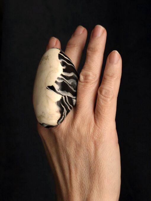 Vegan Ivory & Black Ring - Size 8 - Image 3