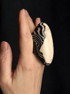 Vegan Ivory & Black Ring - Size 8