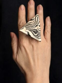 Alternative view of Vegan Ivory & Black Ring - Size 7