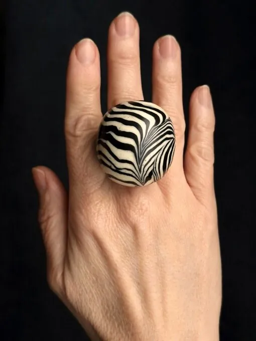 Black & Vegan Ivory Ring - Size 6 - Image 2