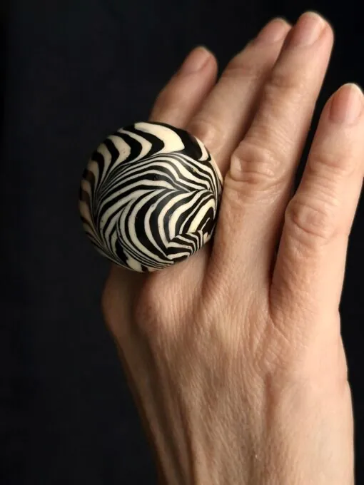 Black & Vegan Ivory Ring - Size 6