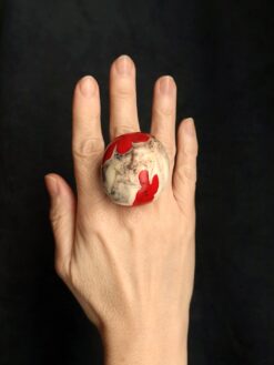 Vegan Ivory & Red Ring - Size 7.5
