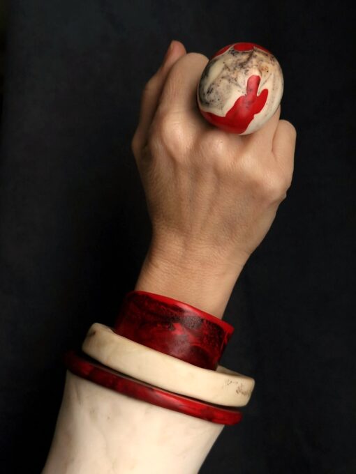 Vegan Ivory & Red Ring - Size 7.5 - Image 4