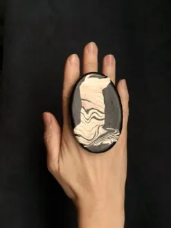 Alternative view of Vegan Ivory & Black Ring - Size 8.5
