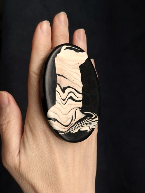 Vegan Ivory & Black Ring - Size 8.5 - Image 3