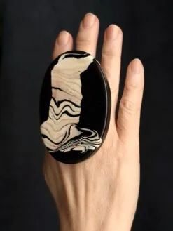 Vegan Ivory & Black Ring - Size 8.5