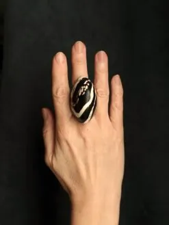 Alternative view of Vegan Ivory & Black Ring - Size 8.5
