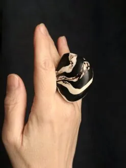 Vegan Ivory & Black Ring - Size 8.5