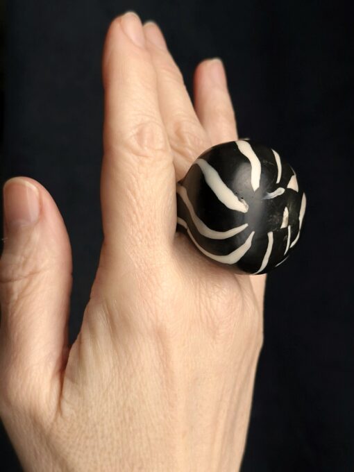 Black & Vegan Ivory Ring - Size 7 - Image 3