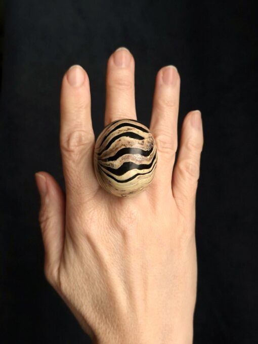 Vegan Ivory & Black Ring - Size 7.5 - Image 3