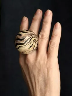 Vegan Ivory & Black Ring - Size 7.5