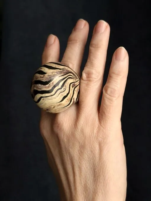 Vegan Ivory & Black Ring - Size 7.5