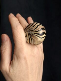 Alternative view of Vegan Ivory & Black Ring - Size 7.5