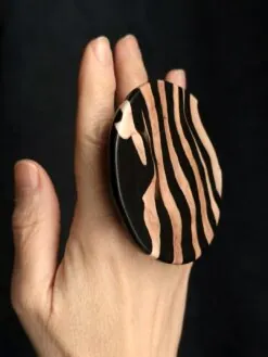 Alternative view of Vegan Ivory & Black Ring - Size 8