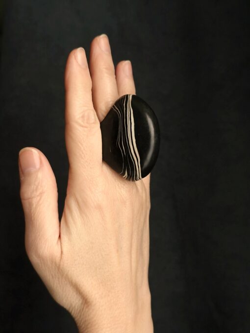 Black & Vegan Ivory Ring - Size 7.5 - Image 3