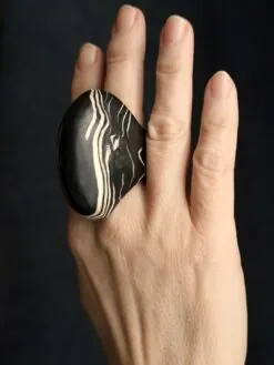 Black & Vegan Ivory Ring - Size 7.5
