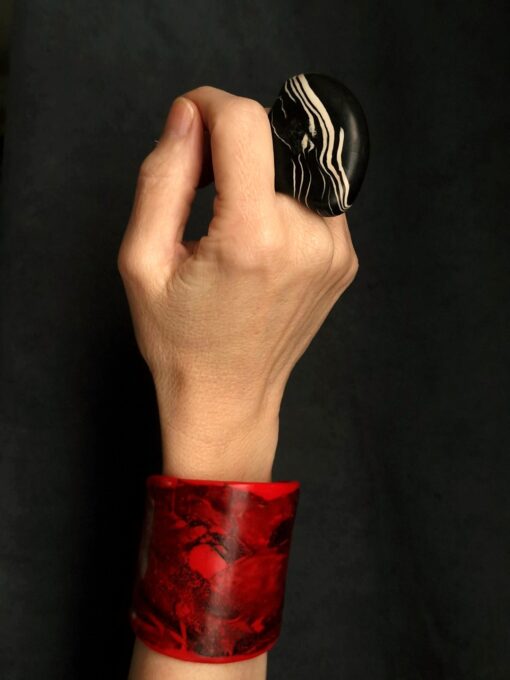 Black & Vegan Ivory Ring - Size 7.5 - Image 5