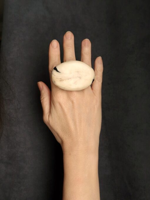 Vegan Ivory & Black Ring - Size 7.5 - Image 3