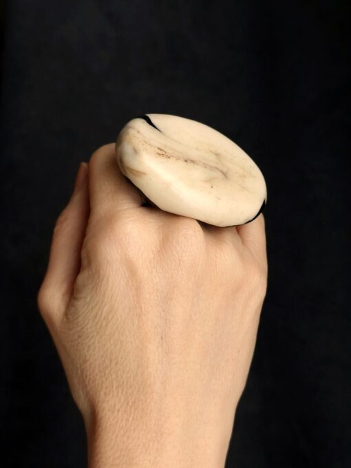 Vegan Ivory & Black Ring - Size 7.5 - Image 4