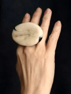 Vegan Ivory & Black Ring - Size 7.5