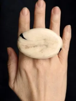 Alternative view of Vegan Ivory & Black Ring - Size 7.5