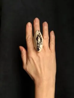 Alternative view of Vegan Ivory & Black Ring - Size 7