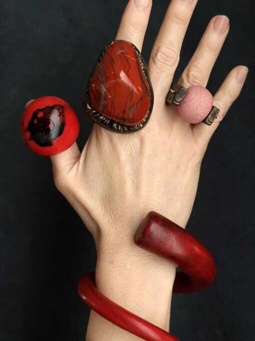 Red Double Wrap Snake Cuff - Size L - Image 3